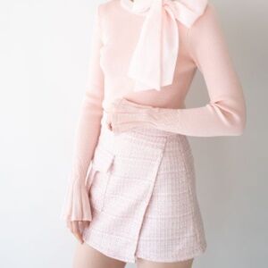 CHICWISH TWEED ASYMMETRIC MINI SKIRT IN PINK